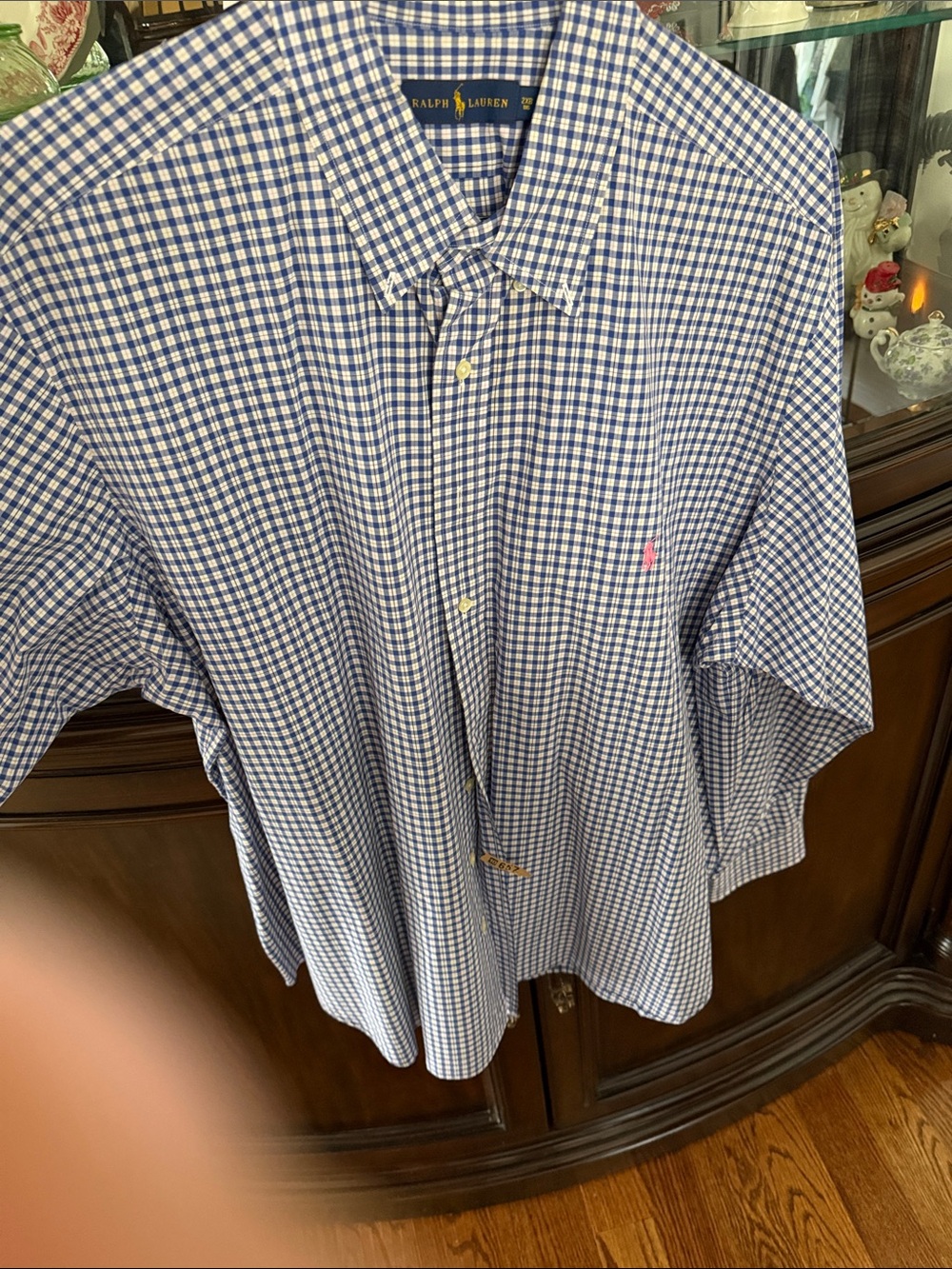 Ralph Lauren Men’s Blue and White Gingham Button-Down Dress Shirt